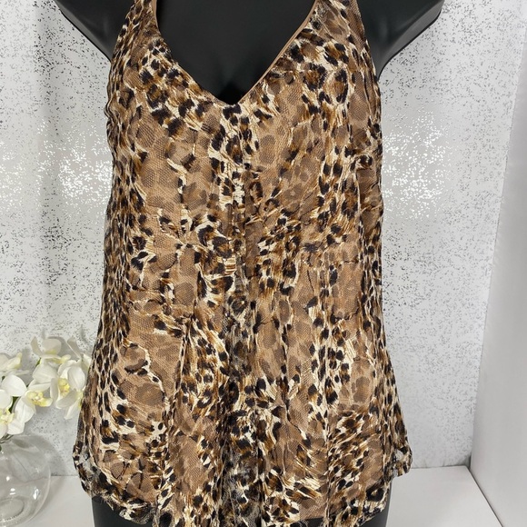 Love J Women's Small Leopard Print Sheer Tank Top Layered V-Neck Cami Blouse - Picture 12 of 15